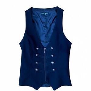 Bizz Girl Black Military Style Vest With Silver Crest Buttons Women’s Small